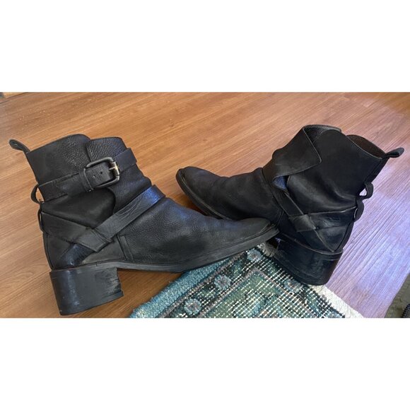 ALL SAINTS Pointy Toe Leather Boot Women 39 Slip On Harness black 9 8.5 - Picture 4 of 8